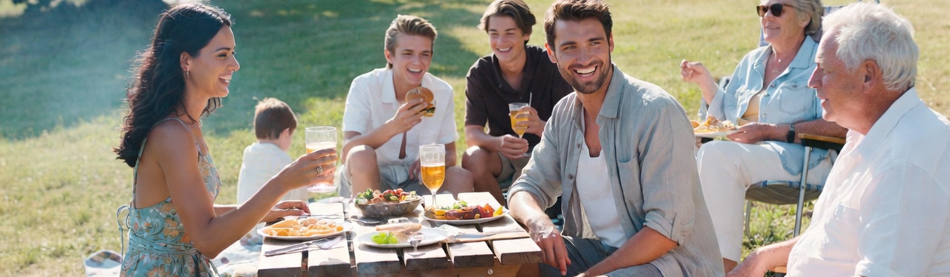 Multi-generational family enjoying an outdoor BBQ together