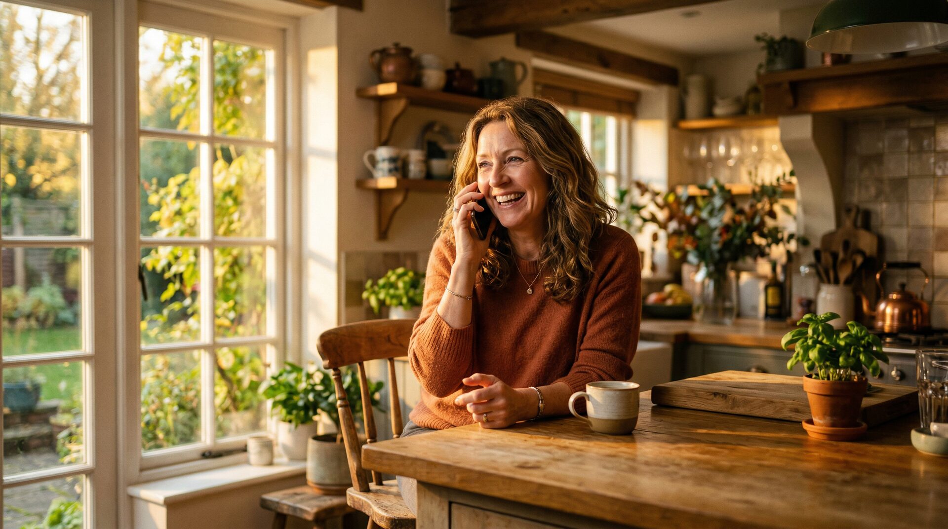 Woman enjoying a phone conversation at home